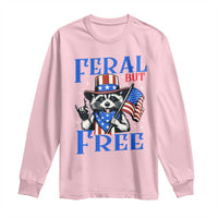 Patriotic Raccoon 4th of July Long Sleeve Shirt Feral But Free USA Flag - Wonder Print Shop