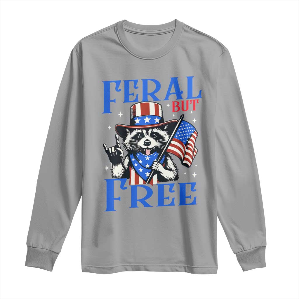 Patriotic Raccoon 4th of July Long Sleeve Shirt Feral But Free USA Flag - Wonder Print Shop