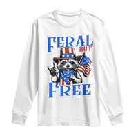 Patriotic Raccoon 4th of July Long Sleeve Shirt Feral But Free USA Flag - Wonder Print Shop