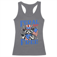 Patriotic Raccoon 4th of July Racerback Tank Top Feral But Free USA Flag - Wonder Print Shop