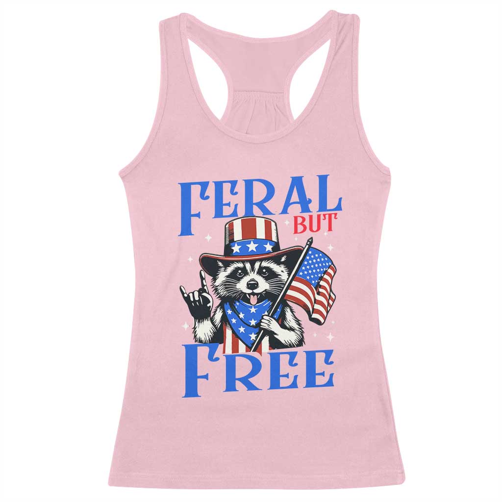 Patriotic Raccoon 4th of July Racerback Tank Top Feral But Free USA Flag - Wonder Print Shop