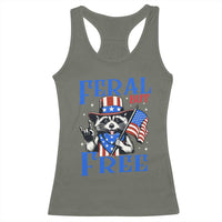 Patriotic Raccoon 4th of July Racerback Tank Top Feral But Free USA Flag - Wonder Print Shop