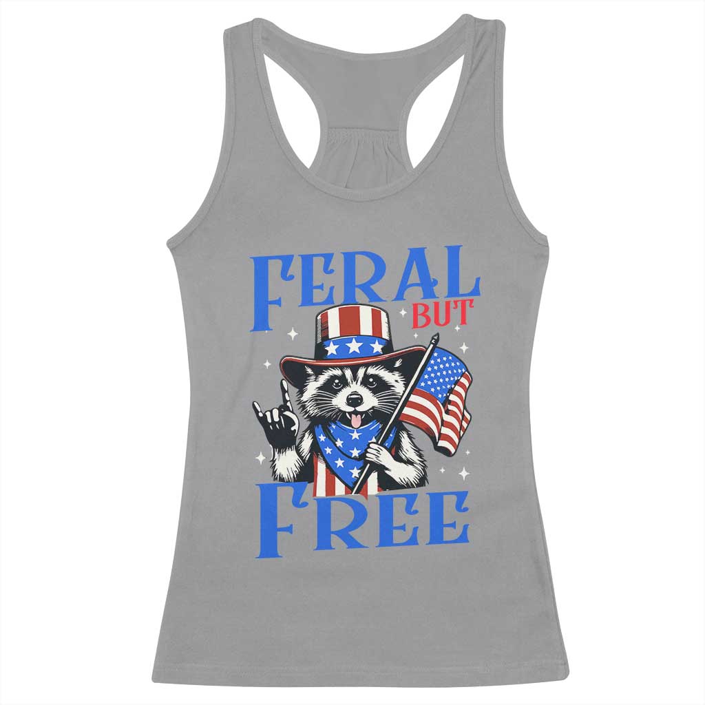 Patriotic Raccoon 4th of July Racerback Tank Top Feral But Free USA Flag - Wonder Print Shop