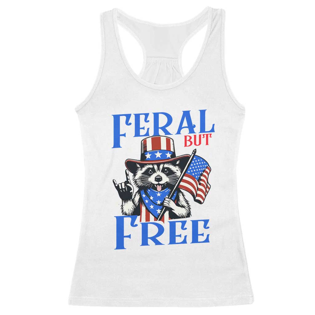 Patriotic Raccoon 4th of July Racerback Tank Top Feral But Free USA Flag - Wonder Print Shop