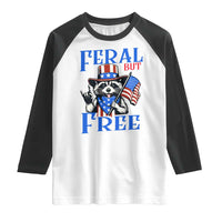 Patriotic Raccoon 4th of July Raglan Shirt Feral But Free USA Flag - Wonder Print Shop