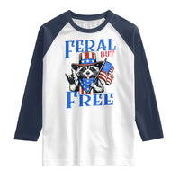 Patriotic Raccoon 4th of July Raglan Shirt Feral But Free USA Flag - Wonder Print Shop