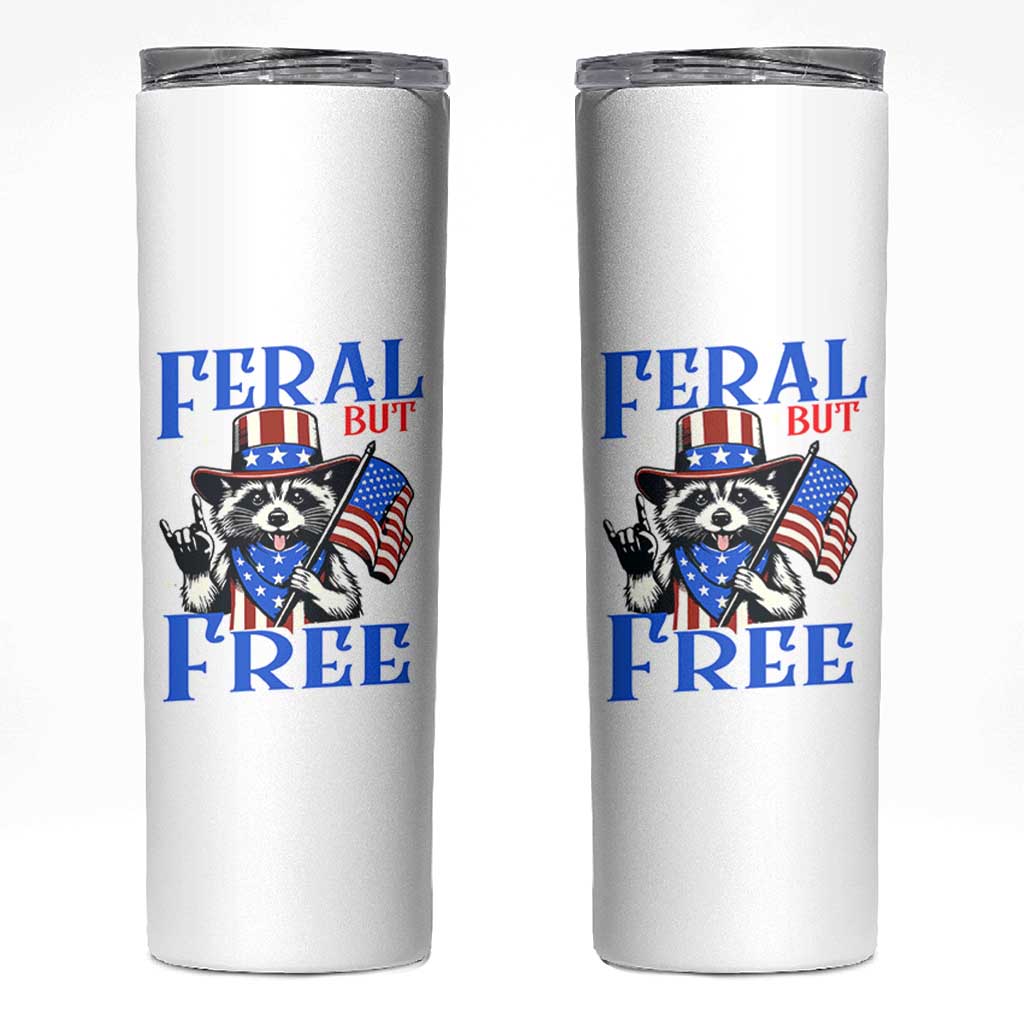 Patriotic Raccoon 4th of July Skinny Tumbler Feral But Free USA Flag - Wonder Print Shop