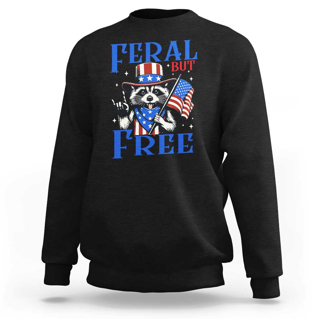 Patriotic Raccoon 4th of July Sweatshirt Feral But Free USA Flag - Wonder Print Shop