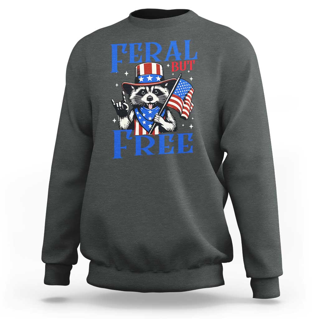 Patriotic Raccoon 4th of July Sweatshirt Feral But Free USA Flag - Wonder Print Shop