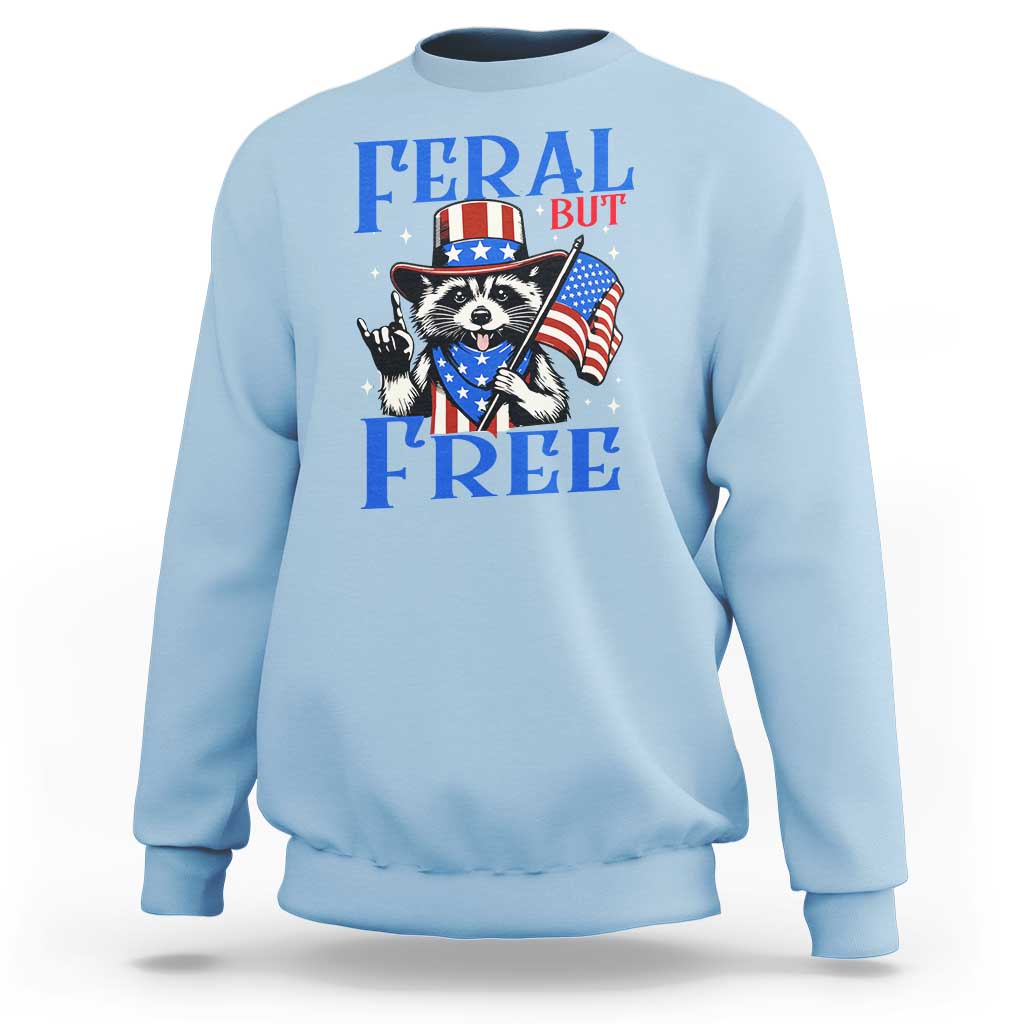 Patriotic Raccoon 4th of July Sweatshirt Feral But Free USA Flag - Wonder Print Shop