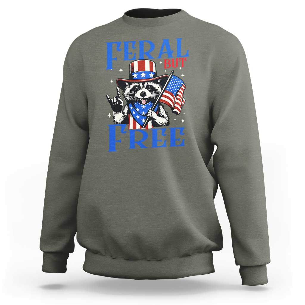 Patriotic Raccoon 4th of July Sweatshirt Feral But Free USA Flag - Wonder Print Shop