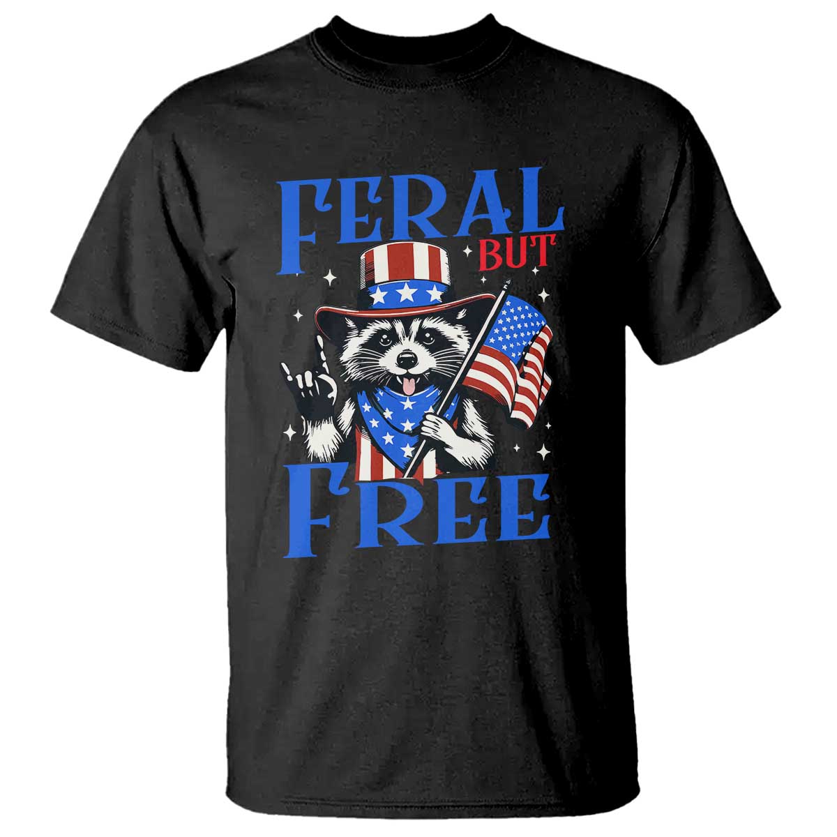 Patriotic Raccoon 4th of July T Shirt Feral But Free USA Flag - Wonder Print Shop