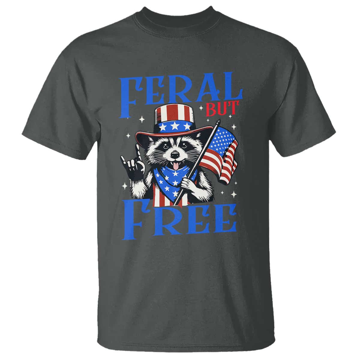 Patriotic Raccoon 4th of July T Shirt Feral But Free USA Flag - Wonder Print Shop