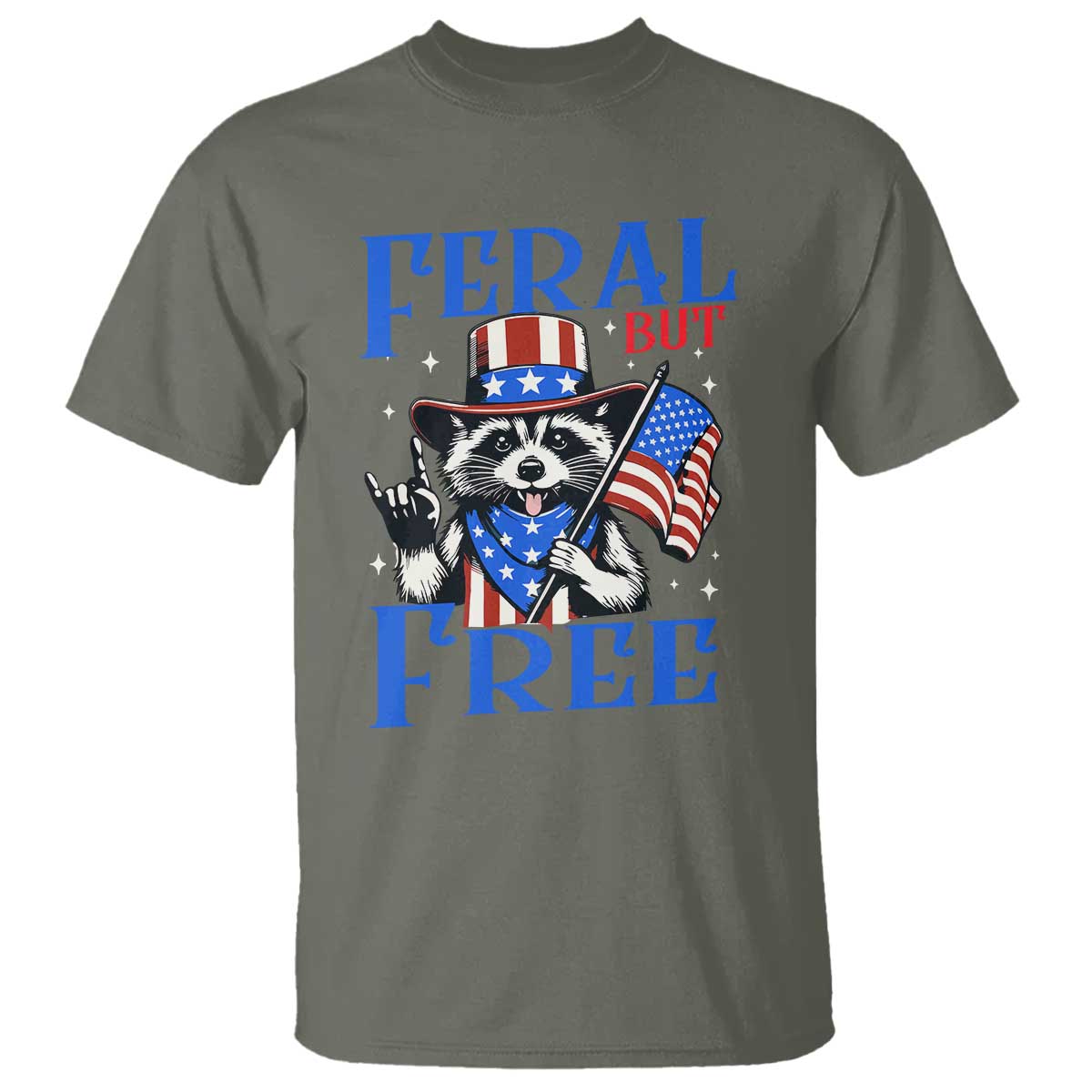 Patriotic Raccoon 4th of July T Shirt Feral But Free USA Flag - Wonder Print Shop