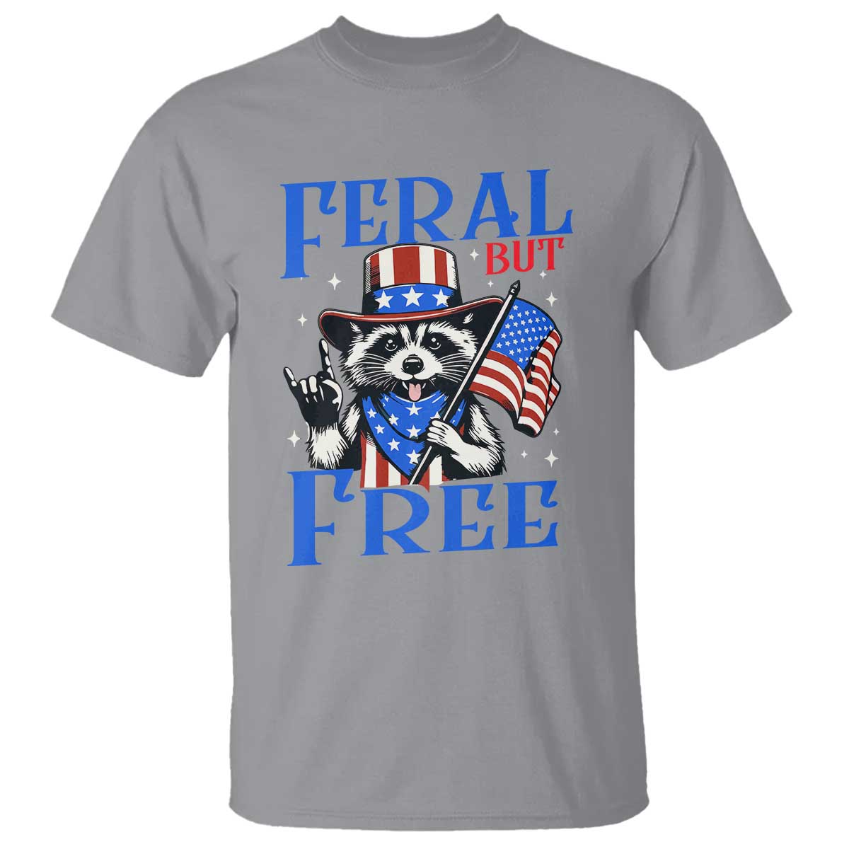 Patriotic Raccoon 4th of July T Shirt Feral But Free USA Flag - Wonder Print Shop