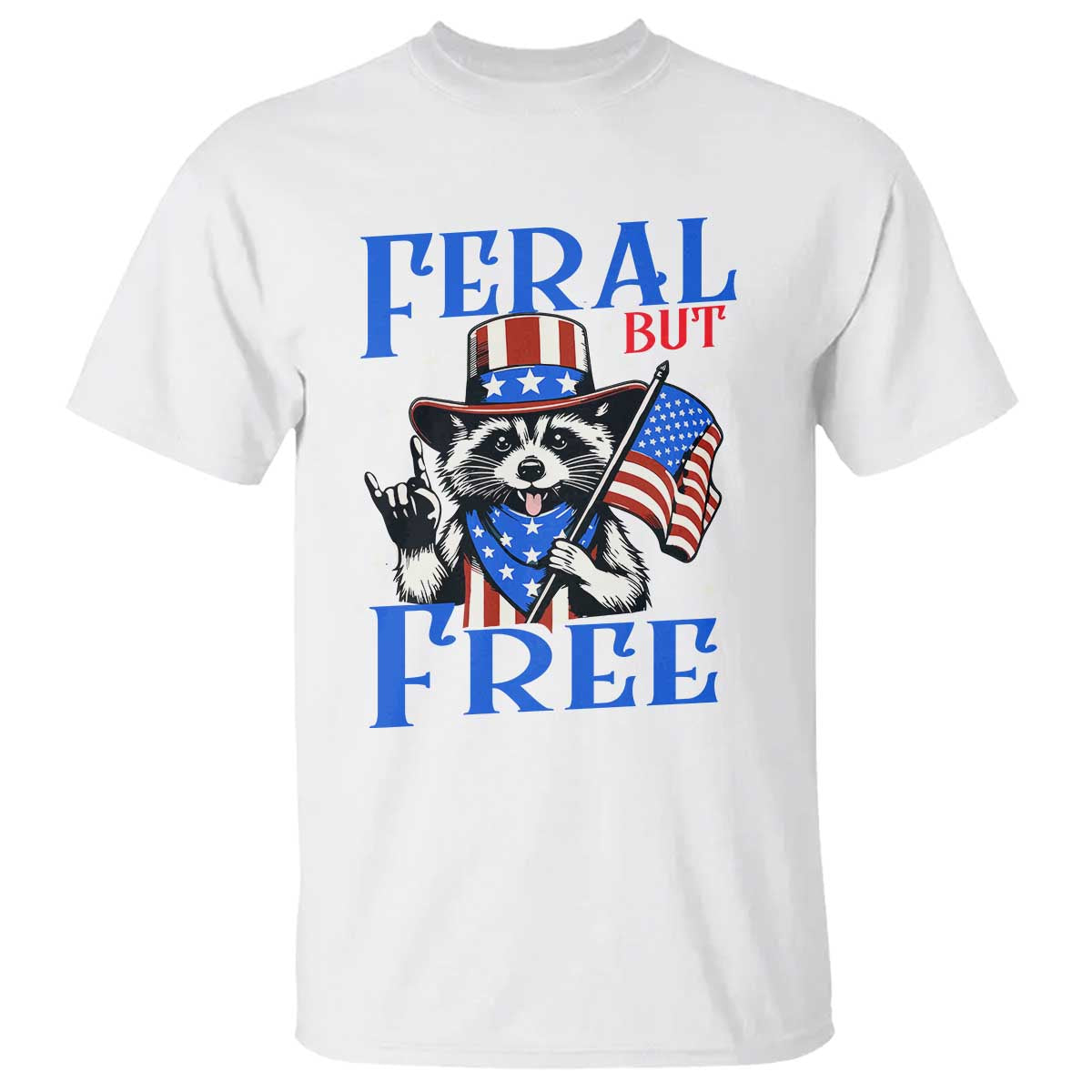 Patriotic Raccoon 4th of July T Shirt Feral But Free USA Flag - Wonder Print Shop