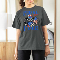 Patriotic Raccoon 4th of July T Shirt For Women Feral But Free USA Flag - Wonder Print Shop