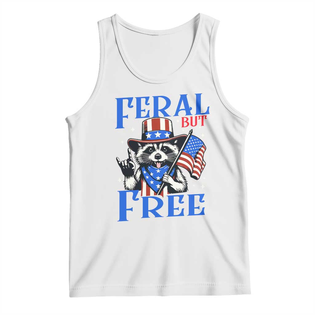 Patriotic Raccoon 4th of July Tank Top Feral But Free USA Flag - Wonder Print Shop