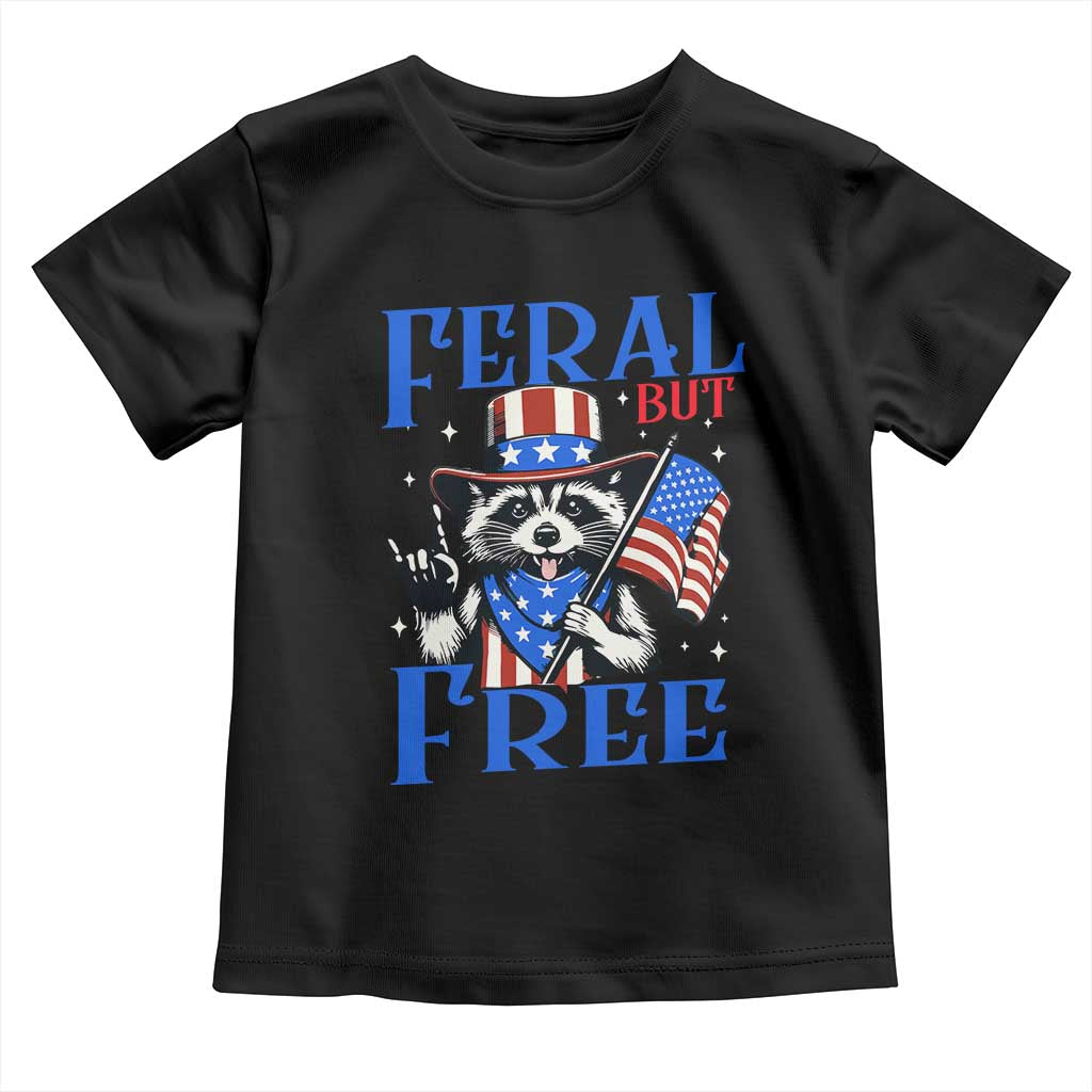 Patriotic Raccoon 4th of July Toddler T Shirt Feral But Free USA Flag - Wonder Print Shop