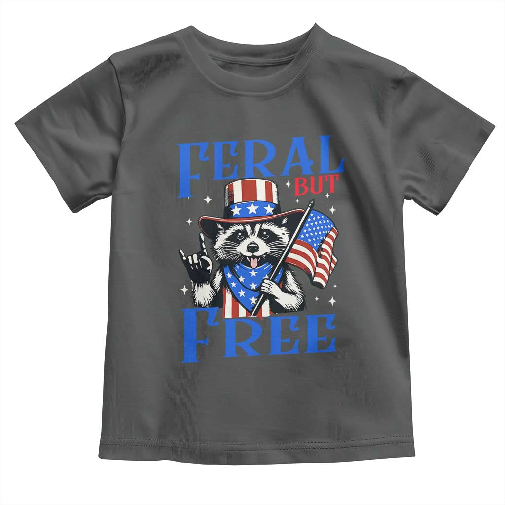 Patriotic Raccoon 4th of July Toddler T Shirt Feral But Free USA Flag - Wonder Print Shop