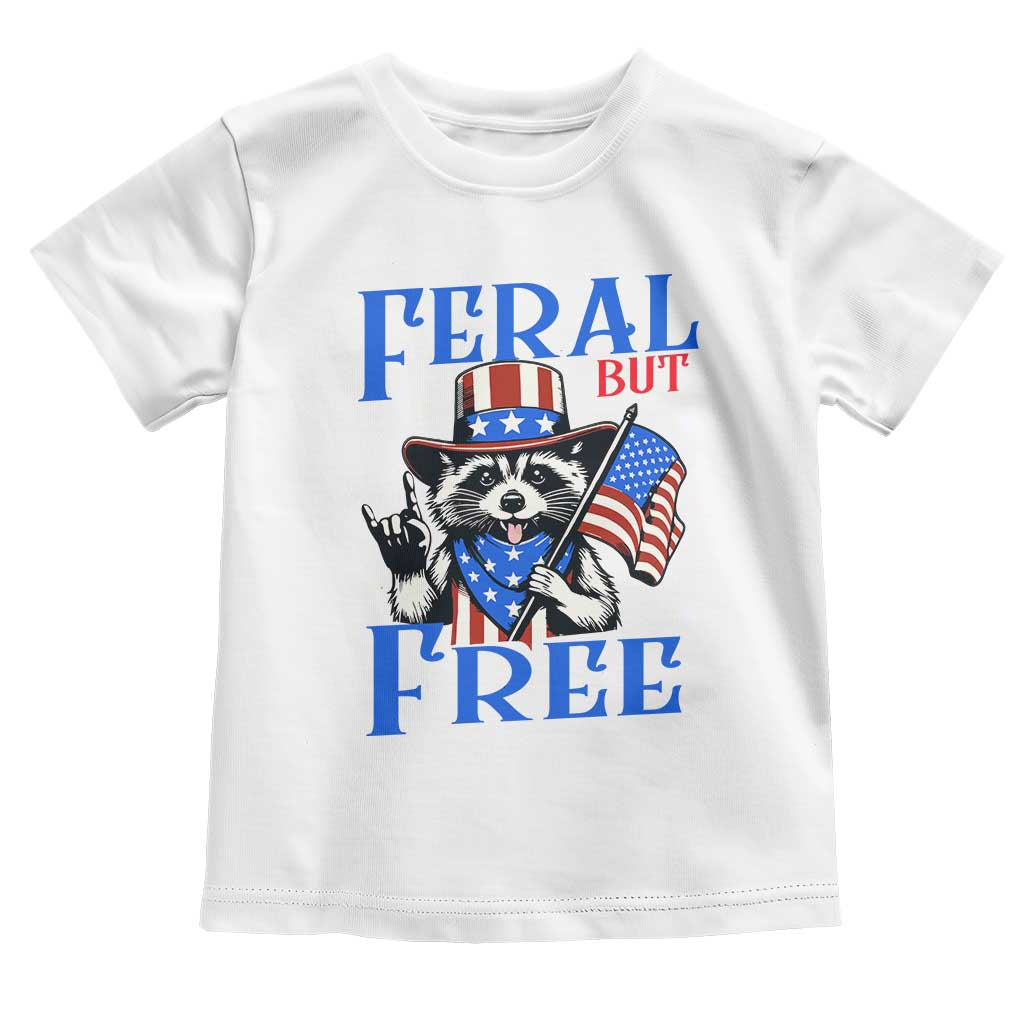 Patriotic Raccoon 4th of July Toddler T Shirt Feral But Free USA Flag - Wonder Print Shop
