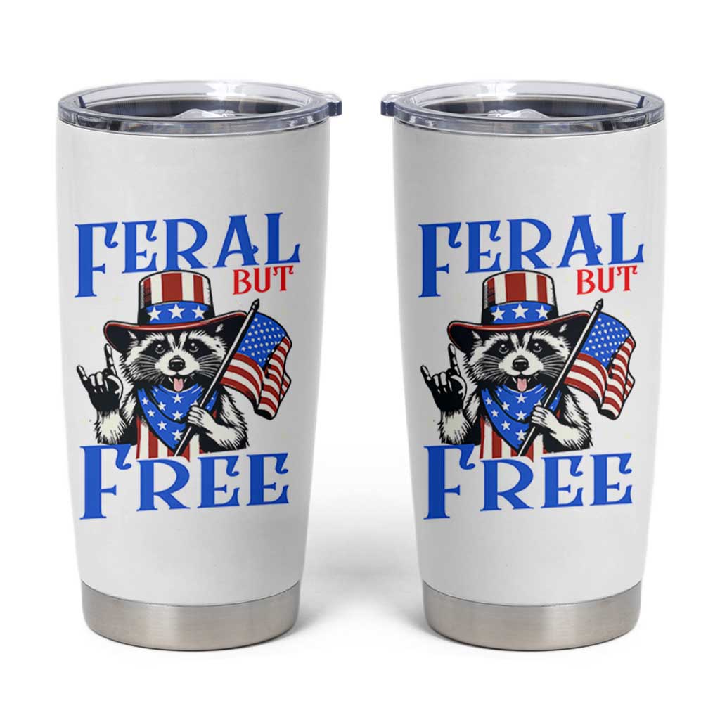 Patriotic Raccoon 4th of July Tumbler Cup Feral But Free USA Flag - Wonder Print Shop