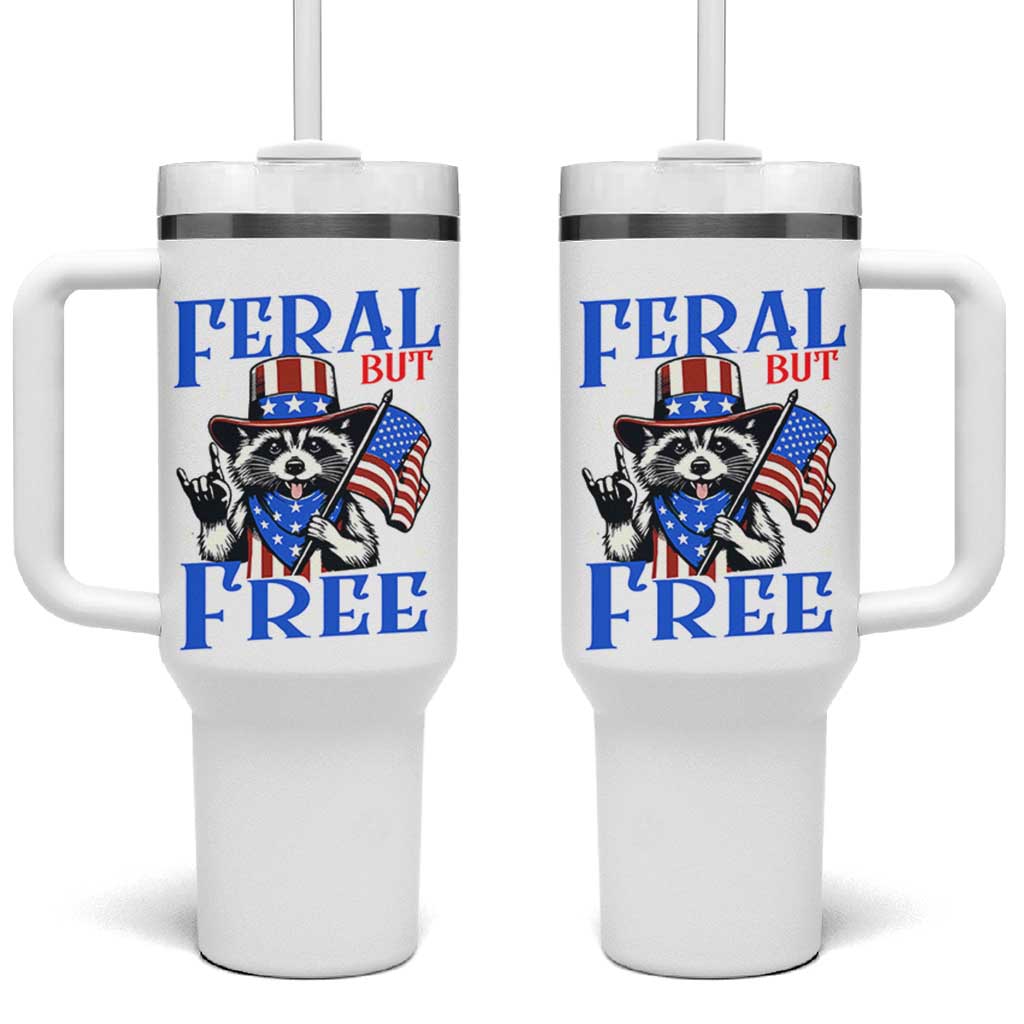 Patriotic Raccoon 4th of July Tumbler With Handle Feral But Free USA Flag - Wonder Print Shop