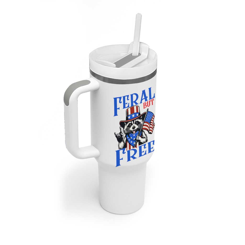 Patriotic Raccoon 4th of July Tumbler With Handle Feral But Free USA Flag - Wonder Print Shop