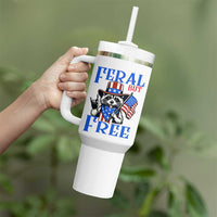 Patriotic Raccoon 4th of July Tumbler With Handle Feral But Free USA Flag - Wonder Print Shop