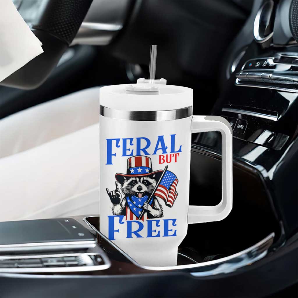 Patriotic Raccoon 4th of July Tumbler With Handle Feral But Free USA Flag - Wonder Print Shop