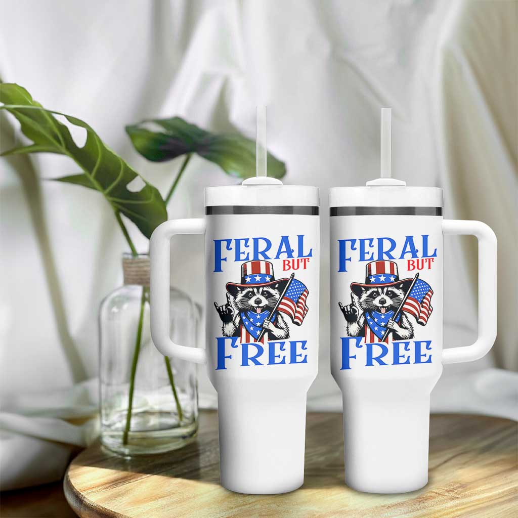 Patriotic Raccoon 4th of July Tumbler With Handle Feral But Free USA Flag - Wonder Print Shop