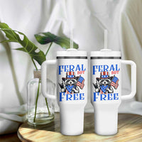 Patriotic Raccoon 4th of July Tumbler With Handle Feral But Free USA Flag - Wonder Print Shop