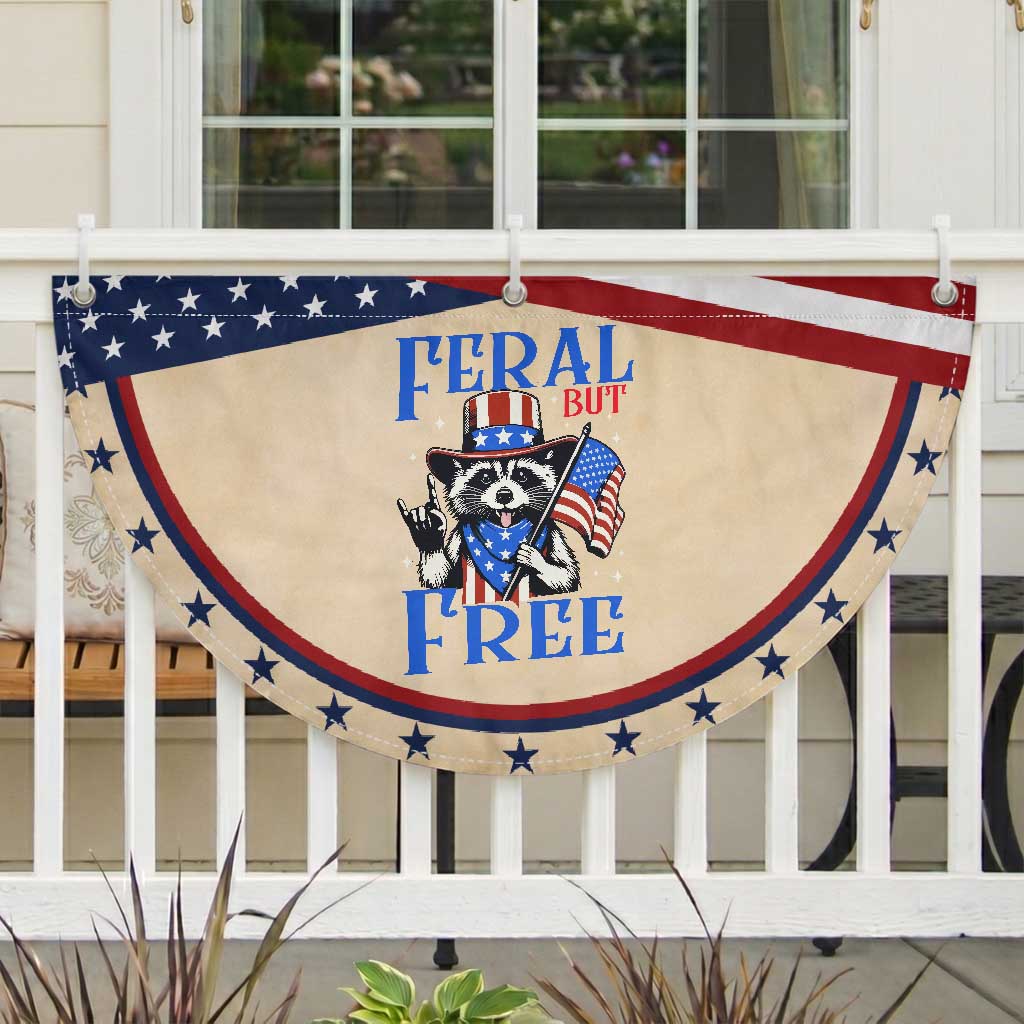 Raccoon 4th of July Patriotic Fan Flag Feral But Free USA Flag