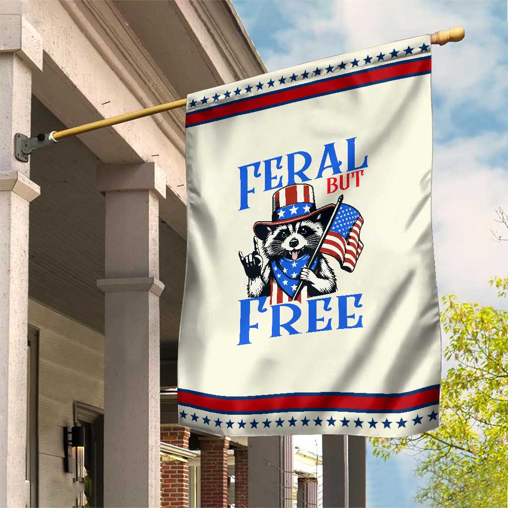 Patriotic Raccoon 4th of July Garden Flag Feral But Free USA Flag