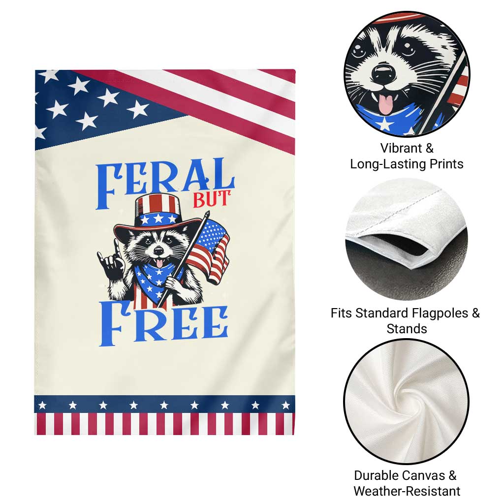 Patriotic Raccoon 4th of July Garden Flag Feral But Free USA Flag
