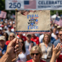 Raccoon 4th of July Patriotic Handheld Flag Feral But Free USA Flag