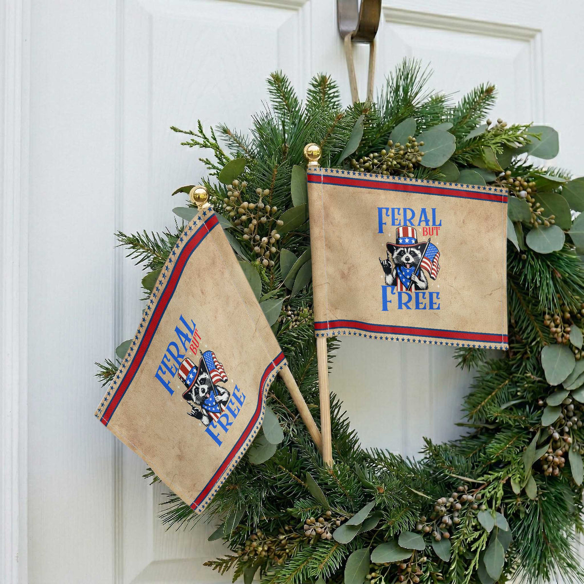 Raccoon 4th of July Patriotic Handheld Flag Feral But Free USA Flag