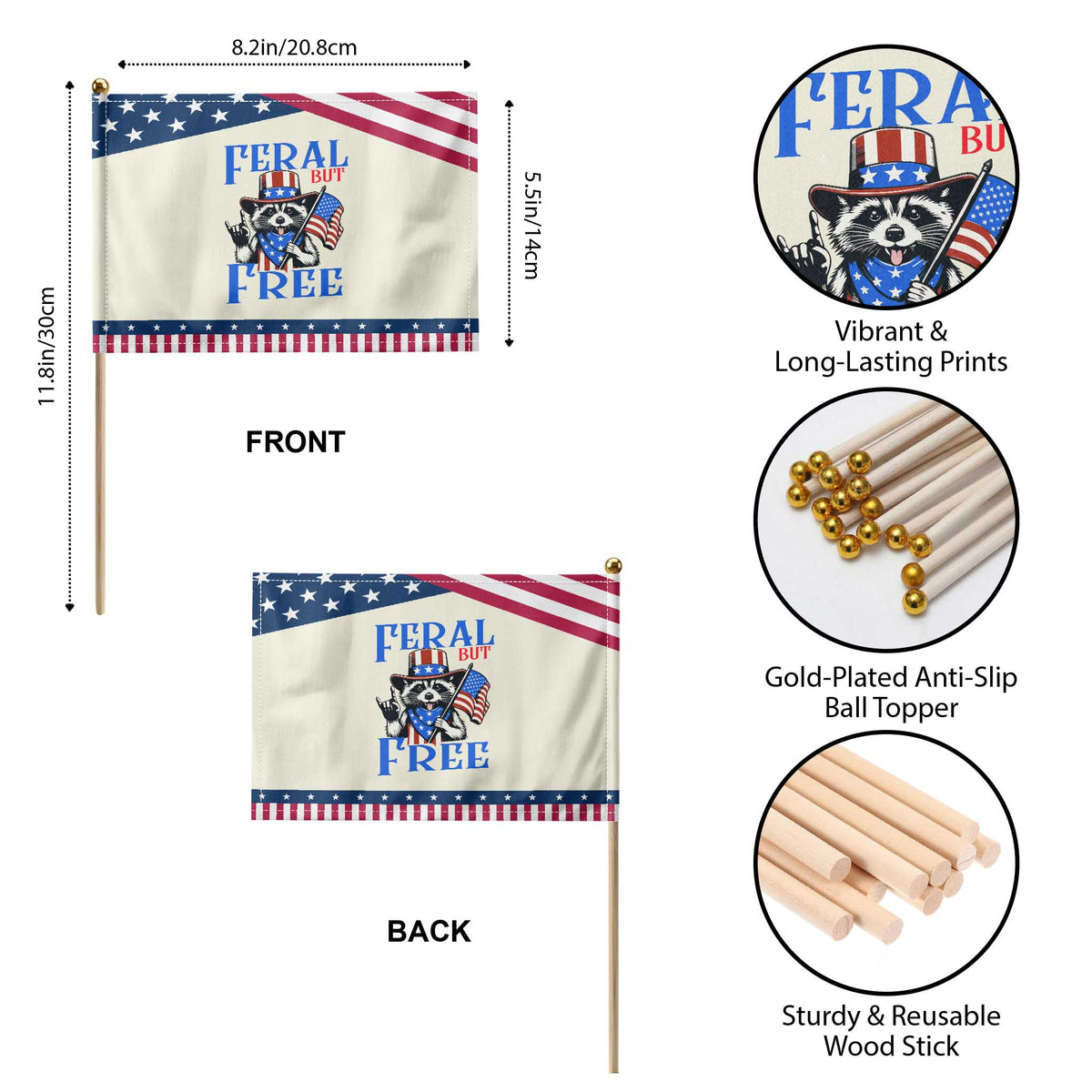 Raccoon 4th of July Patriotic Handheld Flag Feral But Free USA Flag