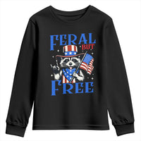 Patriotic Raccoon 4th of July Youth Sweatshirt Feral But Free USA Flag - Wonder Print Shop