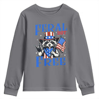 Patriotic Raccoon 4th of July Youth Sweatshirt Feral But Free USA Flag - Wonder Print Shop
