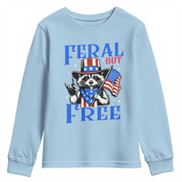Patriotic Raccoon 4th of July Youth Sweatshirt Feral But Free USA Flag - Wonder Print Shop