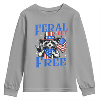 Patriotic Raccoon 4th of July Youth Sweatshirt Feral But Free USA Flag - Wonder Print Shop