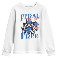 Patriotic Raccoon 4th of July Youth Sweatshirt Feral But Free USA Flag - Wonder Print Shop