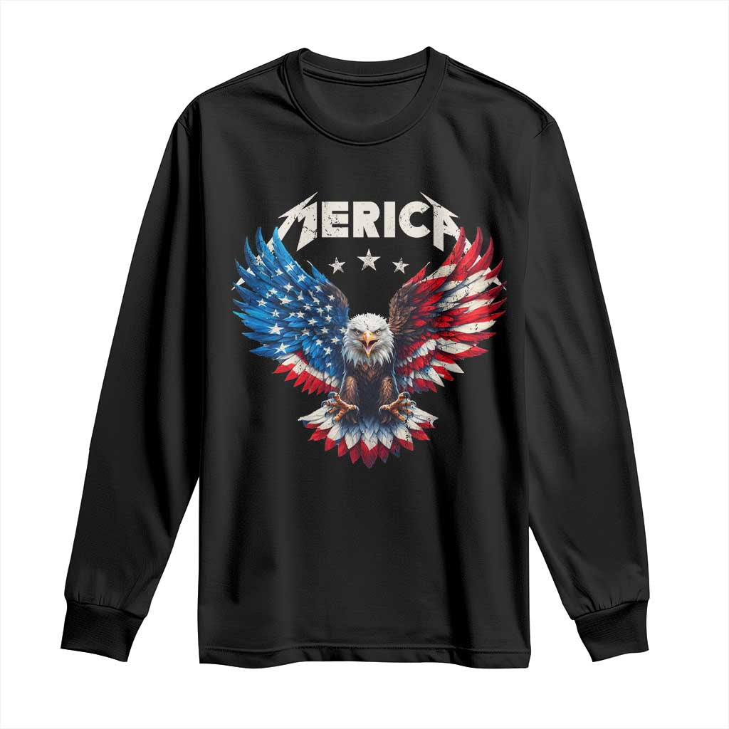 Bald Eagle Merica Long Sleeve Shirt USA American Flag Patriotic 4th of July - Wonder Print Shop