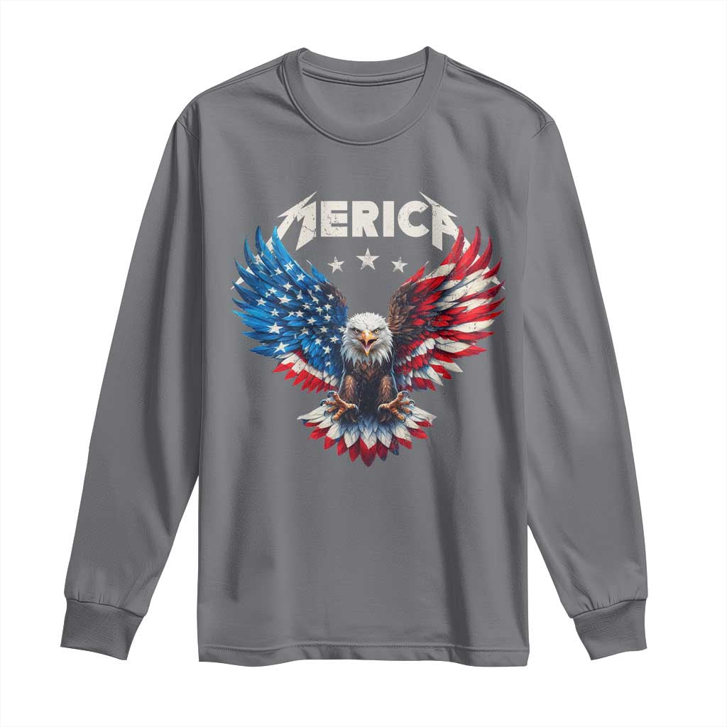 Bald Eagle Merica Long Sleeve Shirt USA American Flag Patriotic 4th of July - Wonder Print Shop
