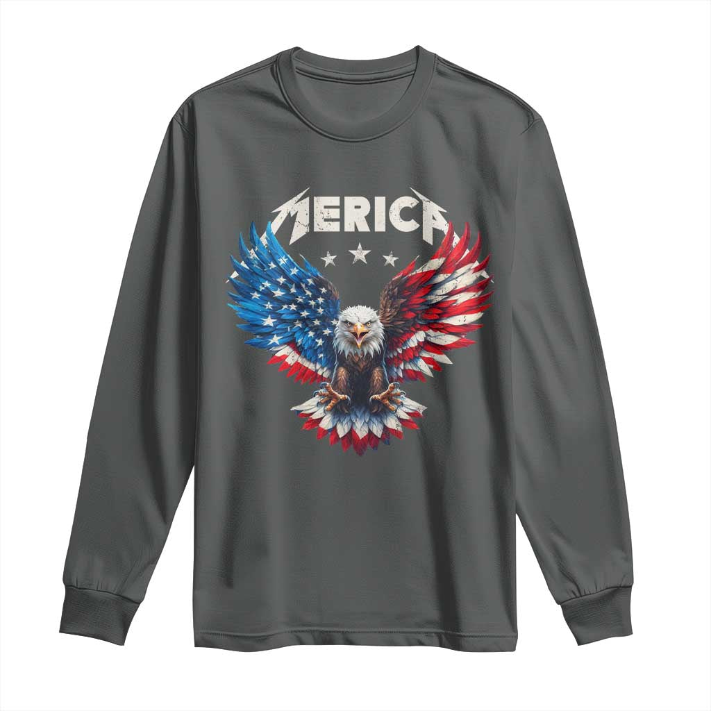 Bald Eagle Merica Long Sleeve Shirt USA American Flag Patriotic 4th of July - Wonder Print Shop