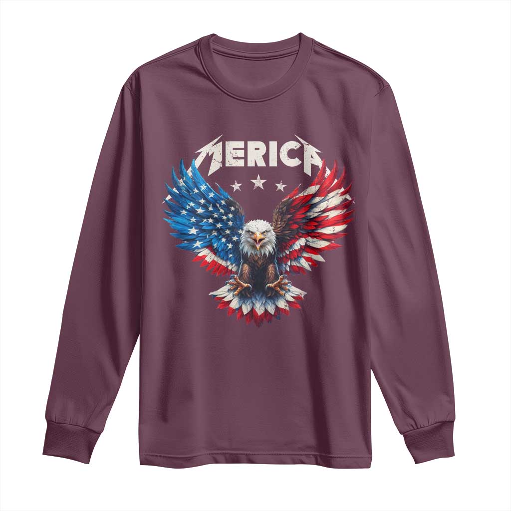 Bald Eagle Merica Long Sleeve Shirt USA American Flag Patriotic 4th of July - Wonder Print Shop