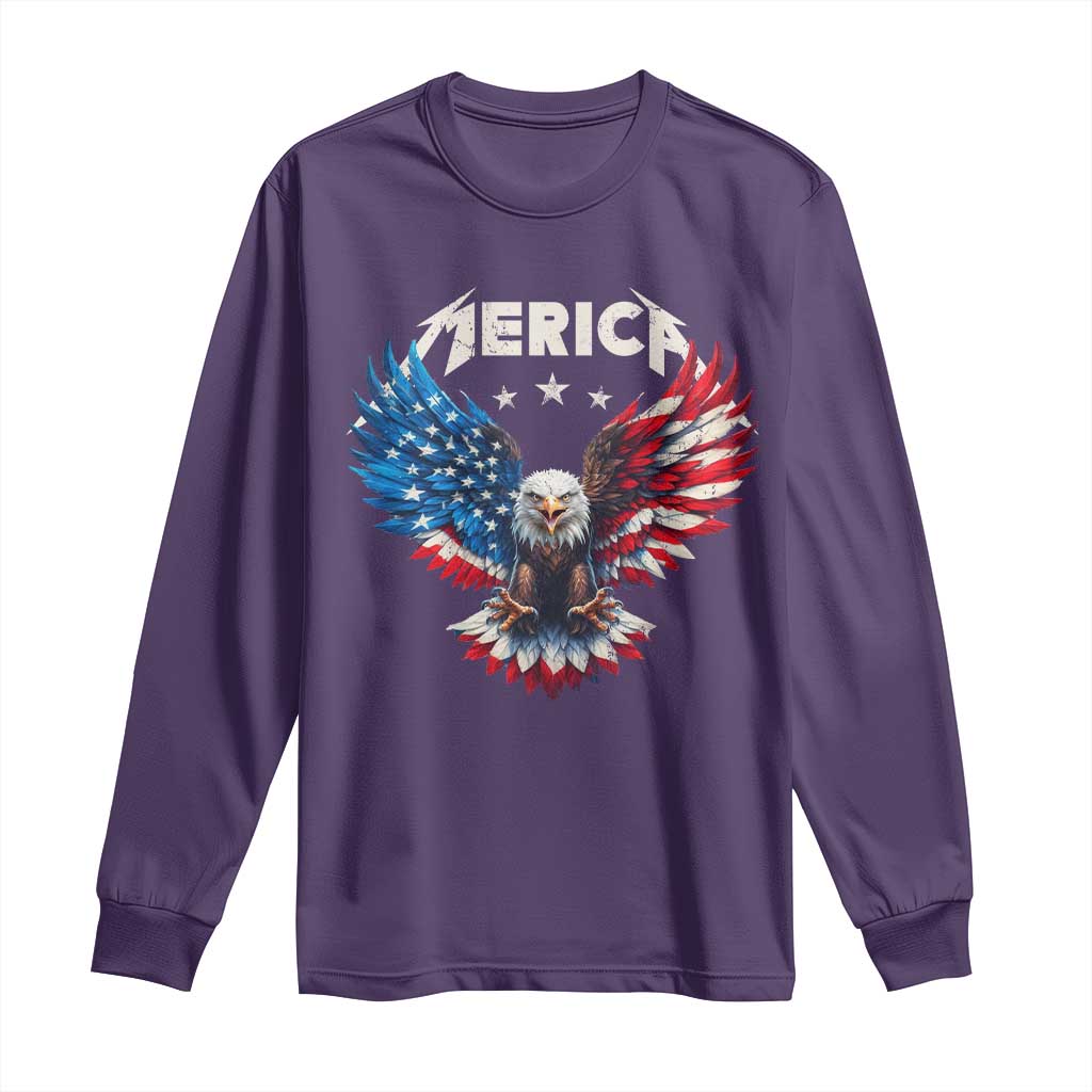Bald Eagle Merica Long Sleeve Shirt USA American Flag Patriotic 4th of July - Wonder Print Shop