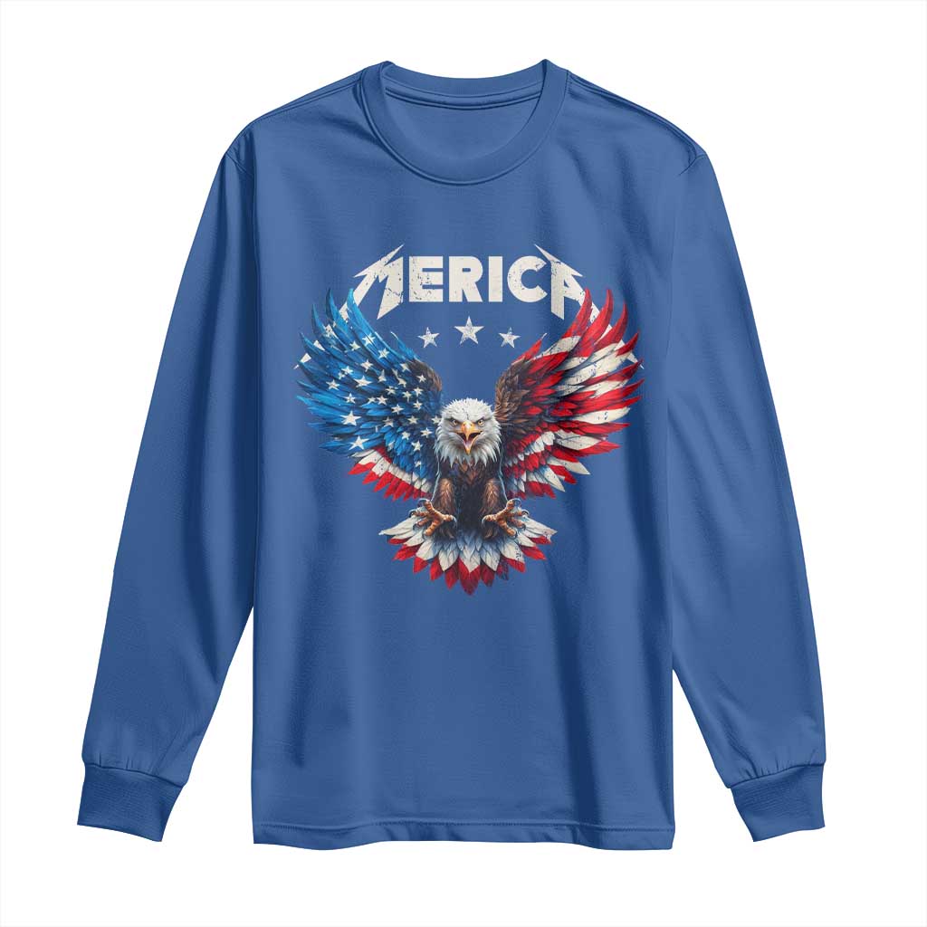 Bald Eagle Merica Long Sleeve Shirt USA American Flag Patriotic 4th of July - Wonder Print Shop