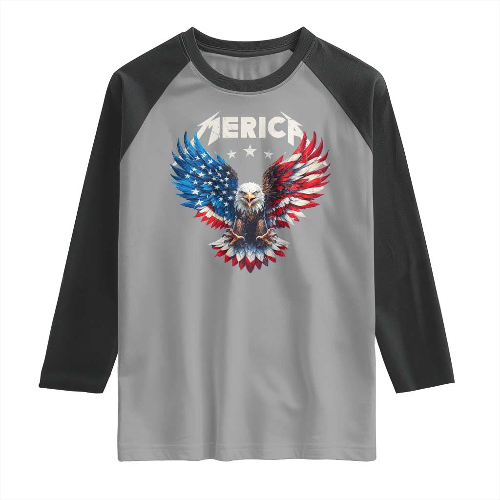 Bald Eagle Merica Raglan Shirt USA American Flag Patriotic 4th of July - Wonder Print Shop